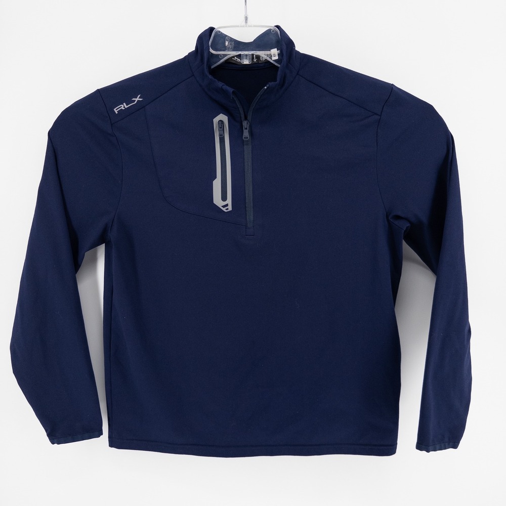 RLX Ralph Lauren Mens M Performance Jersey Quarter Zip Pullover Navy Blue Golf
